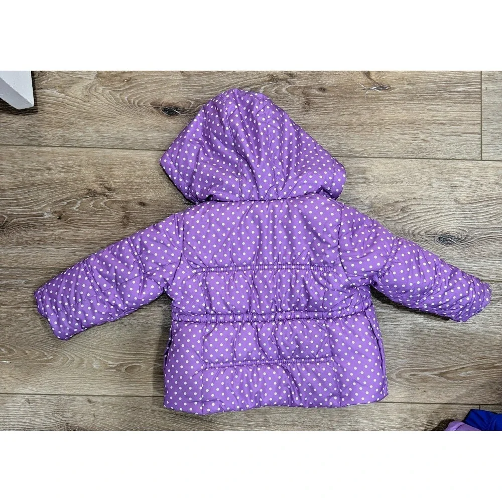 OshKosh B'gosh Girls 2T Purple Polka Dot Puffer Jacket Snow Bib Set